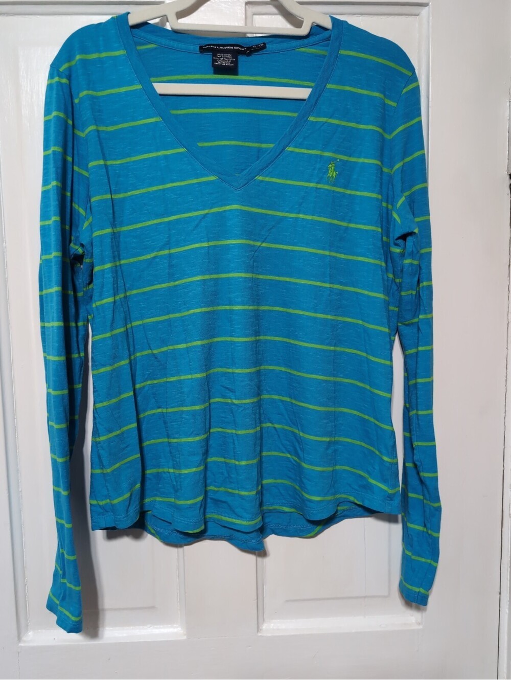 Ralph Lauren Sport Striped Long Sleeve Tee Pony Preppy Cotton Woman's XL(1557)E